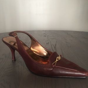 Etienne Aigner Dark Brown Leather Sling Back Pump
